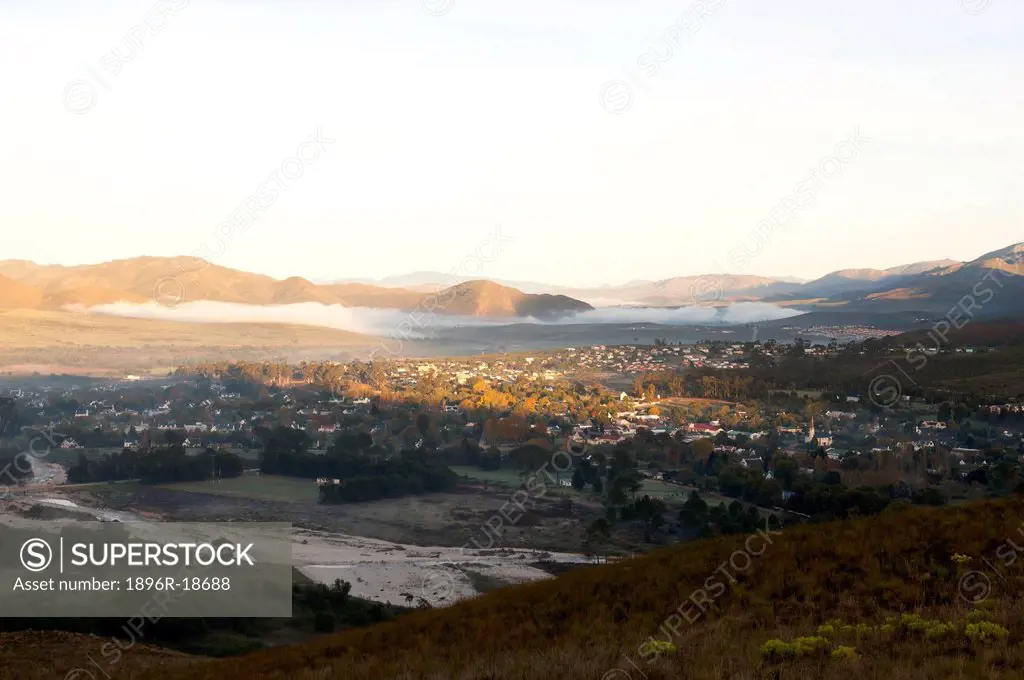 An aerial of the small town of Greyton in the early morning.
