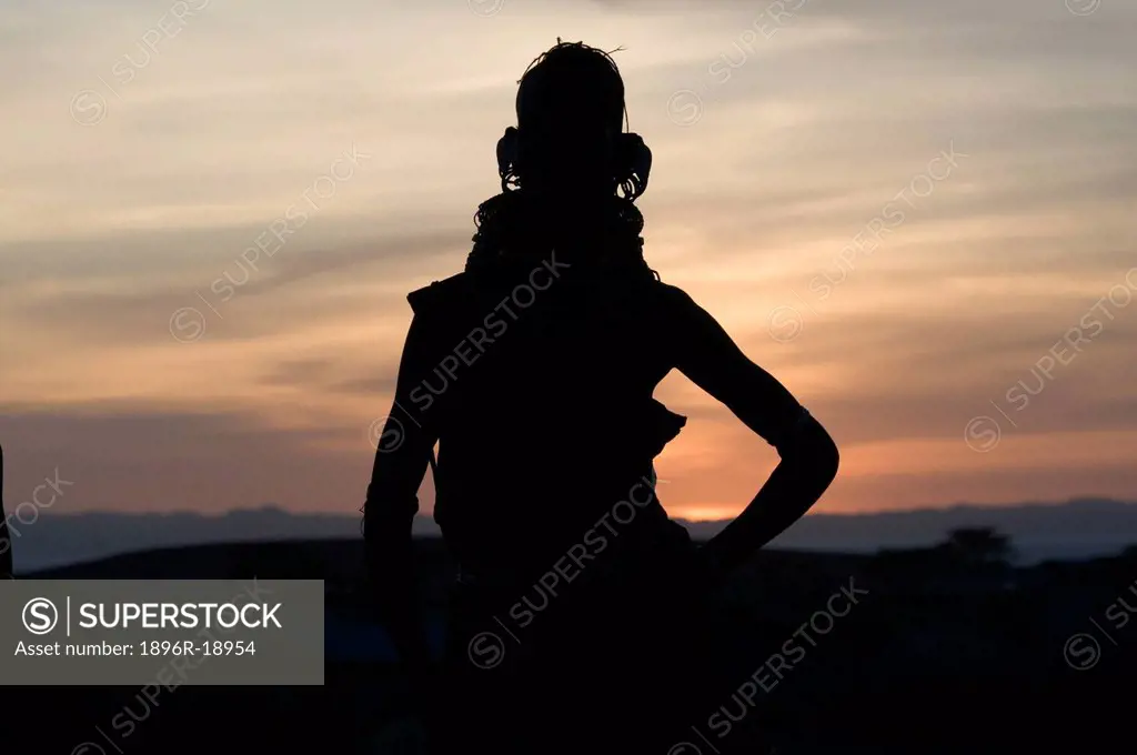 Silhouette of a Turkana woman, Loigyalani, Northern Kenya.