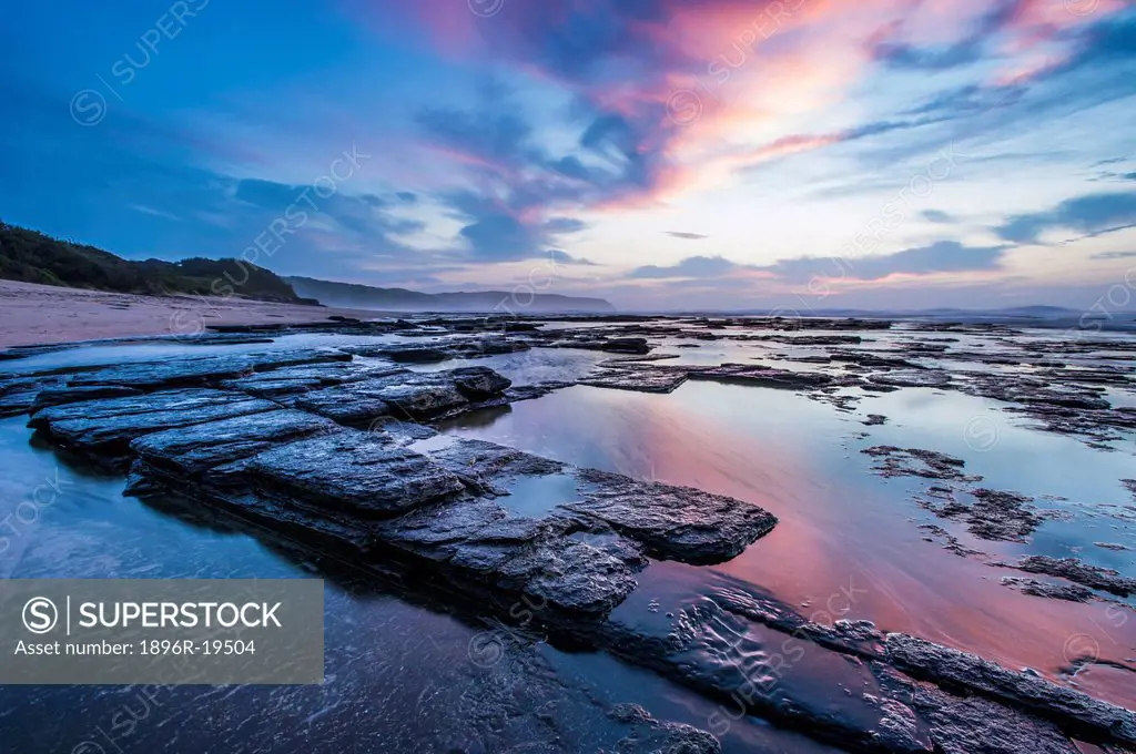 Dawn over the rocky platforms of the Dwesa-Cwebe Marine Protected Area, Eastern Cape, South Africa