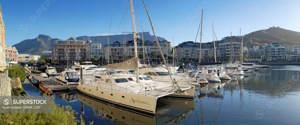 View of boats at Cape Town waterfront, Western Cape Province, South Africa