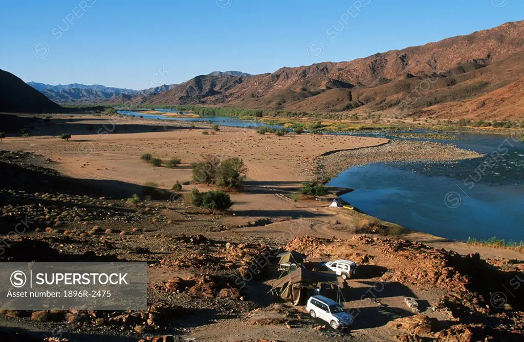 Scenic View of People Camping Next to the Orange River  Richtersveld, Northern Cape Province, South Africa