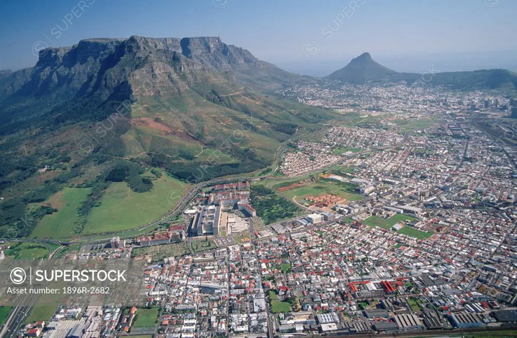 Aerial View of Cape Town´s CBD with Lion Head Mountain in Background  Cape Town, Western Cape Province, South Africa