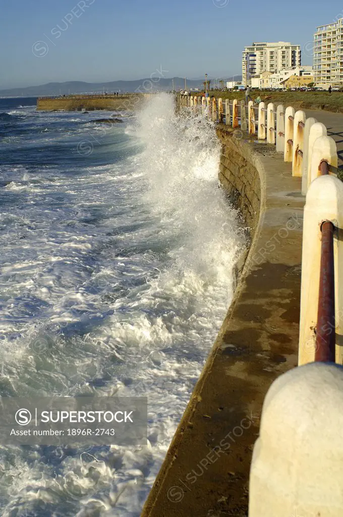 Heavy Seas Pounding a Sea Wall at Mouille Point  Cape Town, Western Cape Province, South Africa