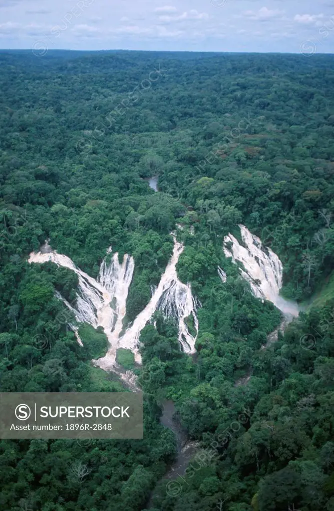 An Aerial View of The Djidji Falls  Ivindo National Park, Gabon, West Africa