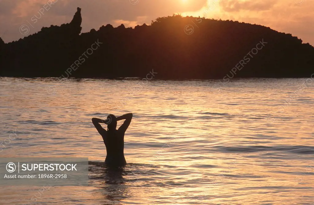 Silhouette of a Woman in the Ocean at Dawn  Mombasa, Kenya