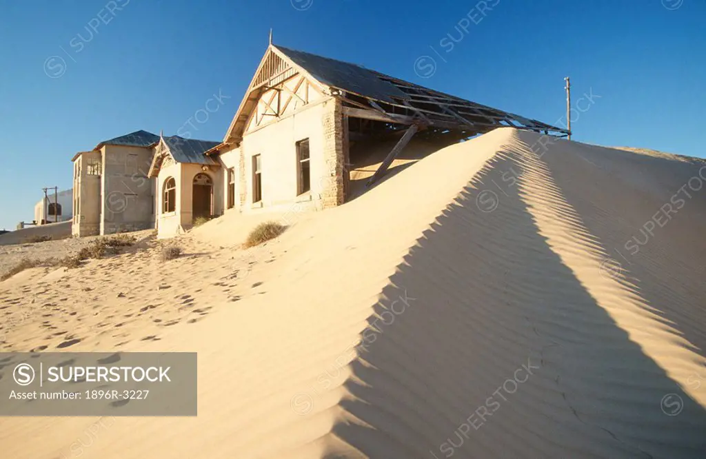 Abandoned Houses with Sand Dune in Foreground  Kolmanskop, Namibia, Southern Africa