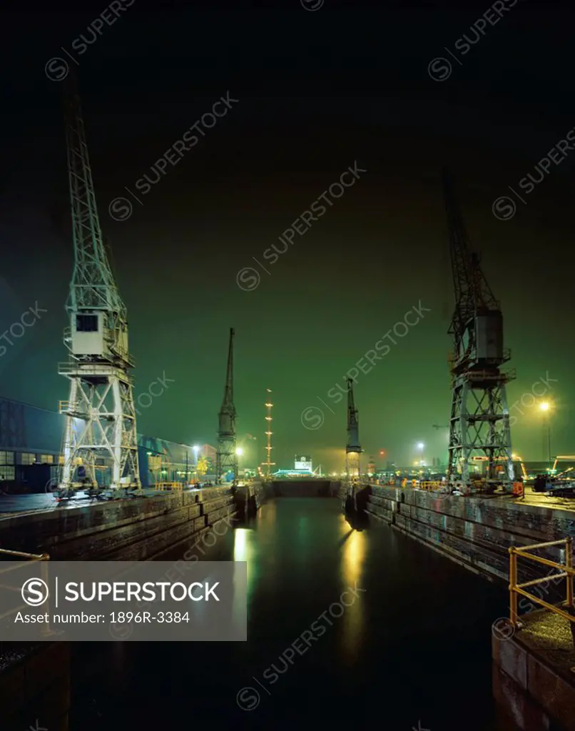 Misty Dry Dock Scene at Night  Cape Town, Western Cape Province, South Africa