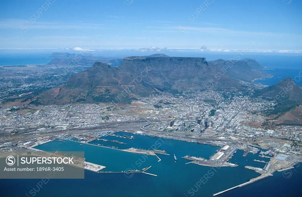Aerial View of Cape Town and Table Mountain  Western Cape Province, South Africa