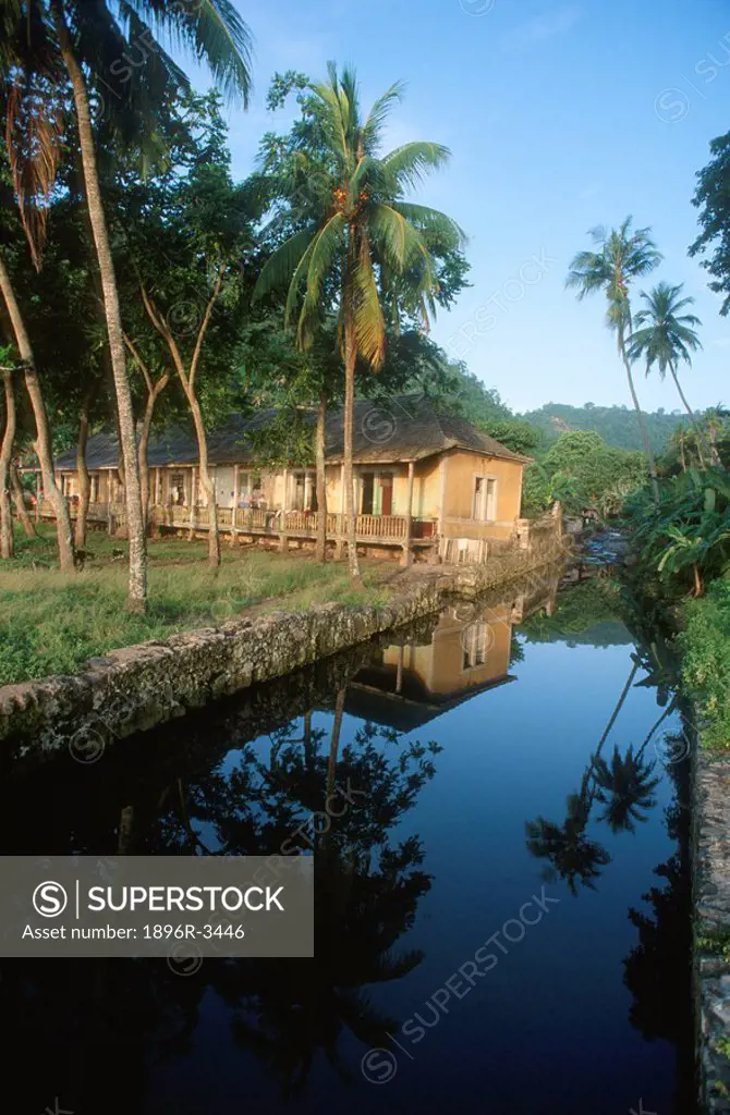 View of Chalet Rooms with Canal in Foreground  Sao Tome, Sao Tome Principe, West Africa