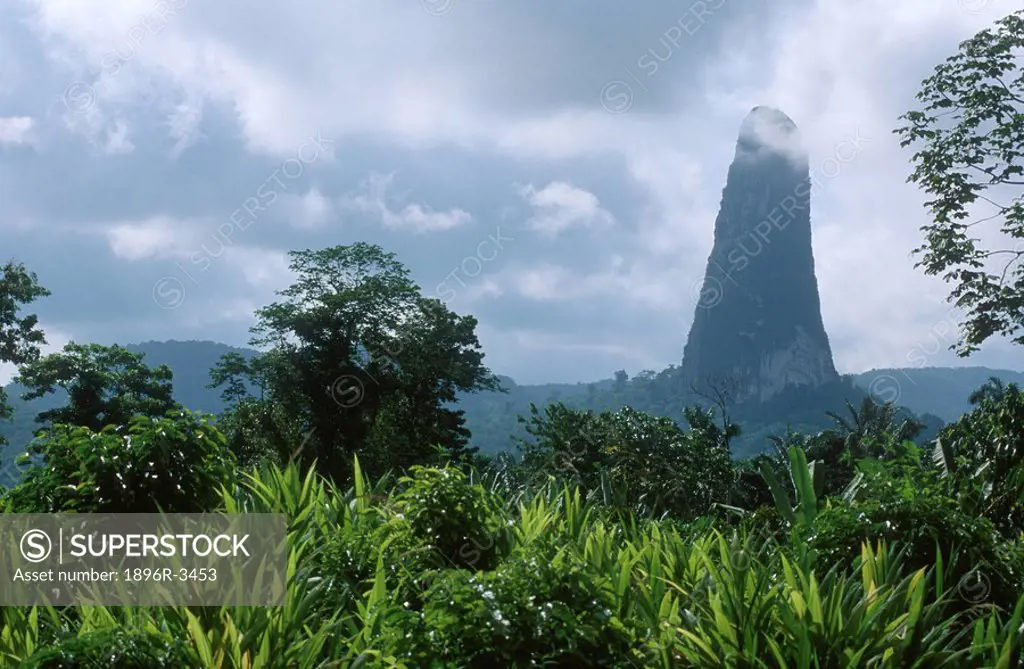 A Scenic View of the Pico Cao Grande  Sao Tome, Sao Tome Principe, West Africa