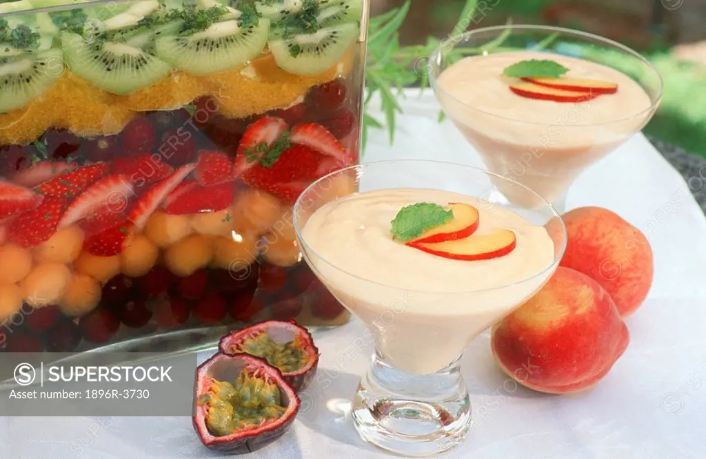 Layered Fruit Salad and Peach Yoghurt  Studio Shot
