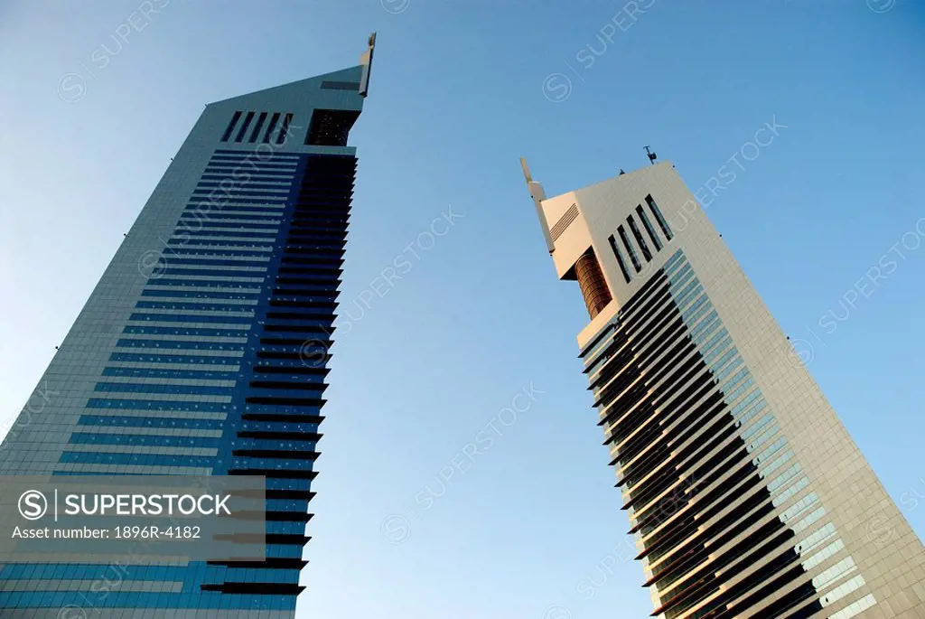 An Upward View of the Emirates Towers  Dubai, United Arab Emirates