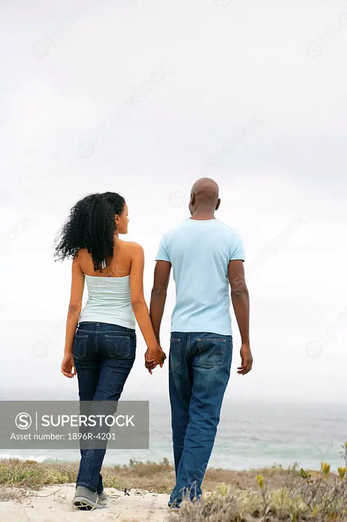 African Couple Walking on the Beach Holding Hands  Cape Town, Western Cape Province, South Africa