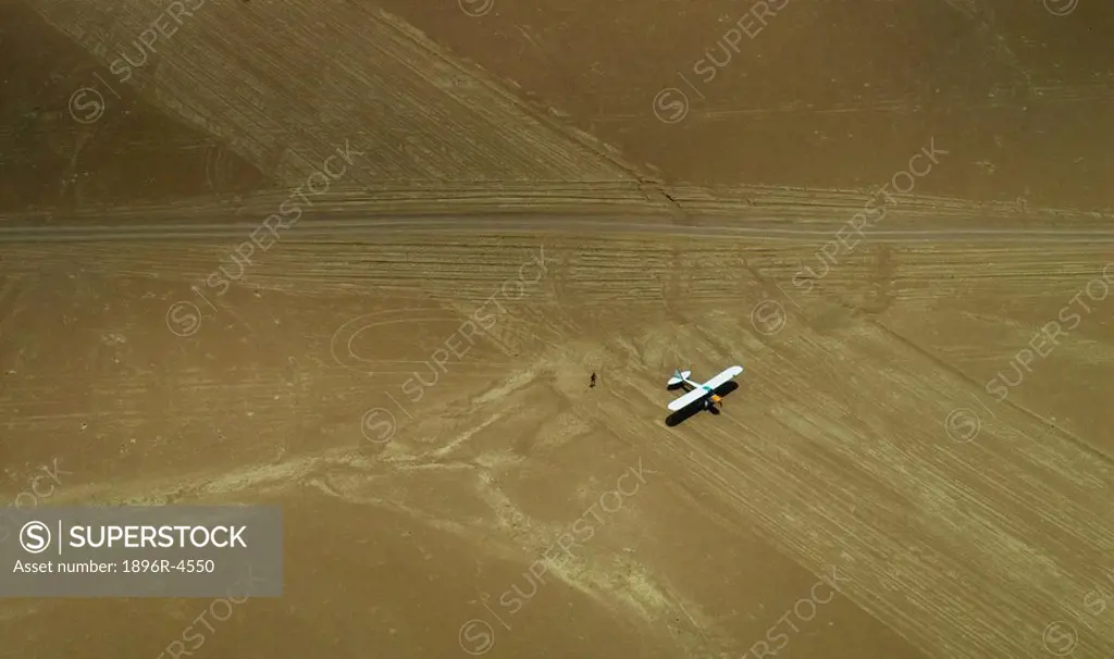 Small airoplane on a Desert Strip  Kaokoland, Namibia, Africa