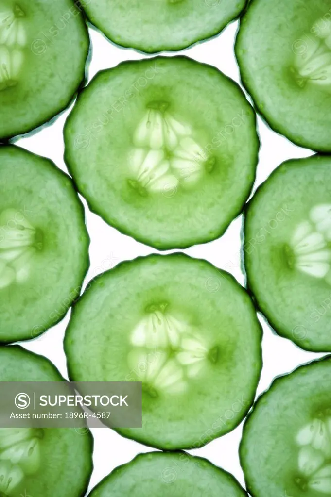 Close-up of Sliced Cucumber Cucumis sativus  Studio Shot