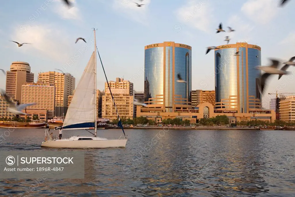 Sail Boat on the Deira Creek with Seagull in the Foreground, Blurred Motion  Deira Creek, United Arab Emirates