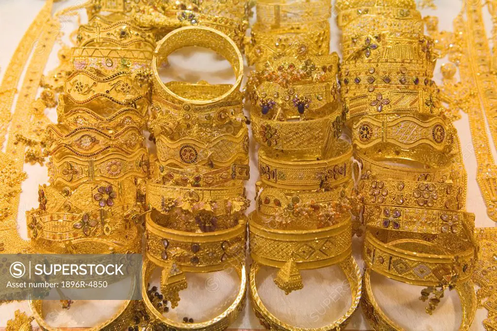 Close Up of Finely Detailed Gold Bangles  Deira, United Arab Emirates