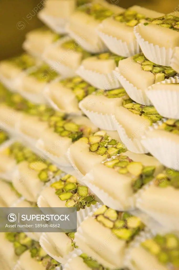 Stack of Arab Pistachio Sweets  Dubai, United Arab Emirates