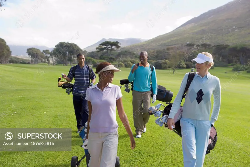 Golfers Walking Down Fairway Talking  Clovelly Golf Course, Cape Town, Western Province, South Africa