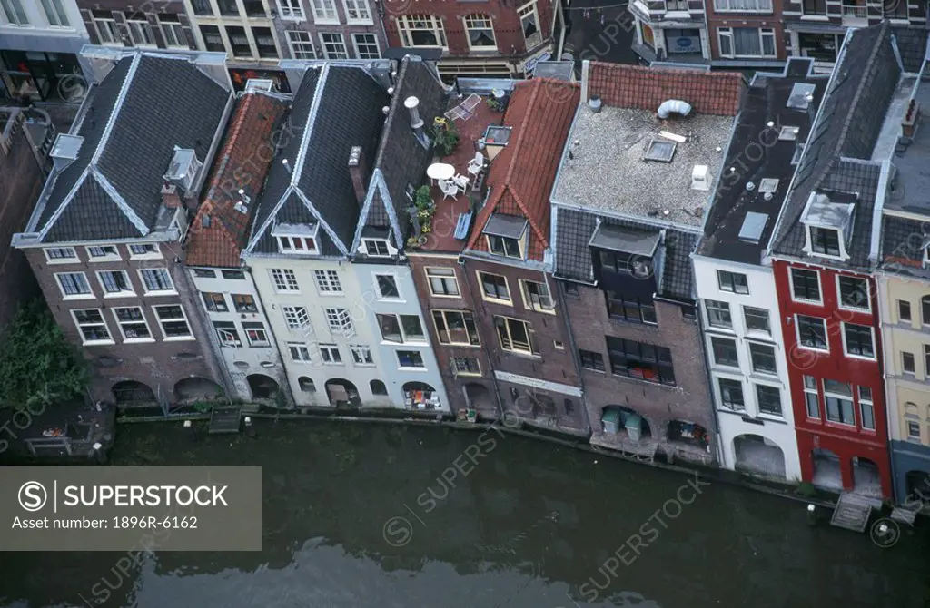 Houses on a Canal Edge - Aerial View  Utrecht, Holland