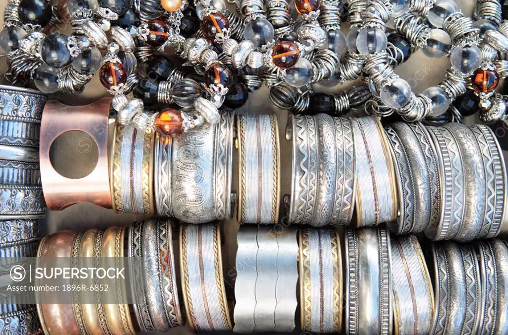 Close up of Metal bracelets. Grahamstown, Eastern Cape Province, South Africa