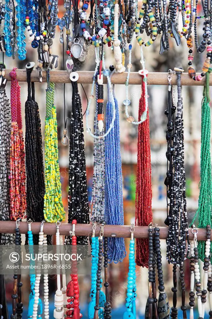 Close Up of African Beaded necklaces. Grahamstown, Eastern Cape Province, South Africa