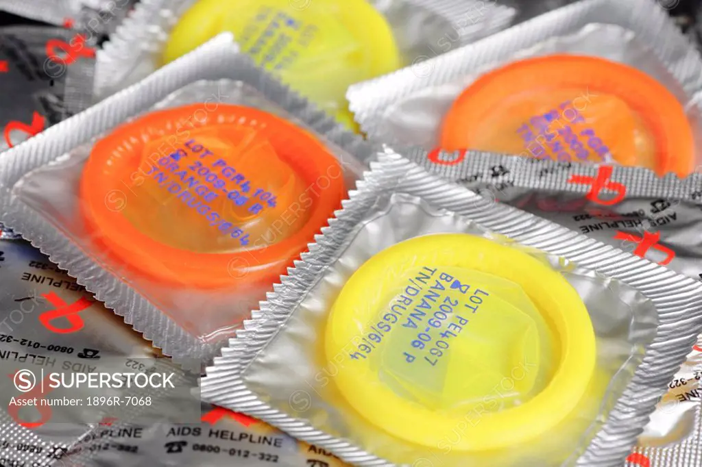 Close-up of Multi-coloured Condoms  Studio Shot