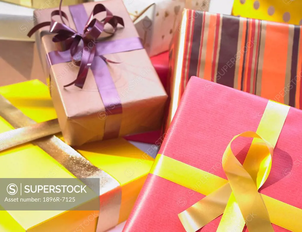 Colourfully Wrapped Gift Boxes  Studio Shot