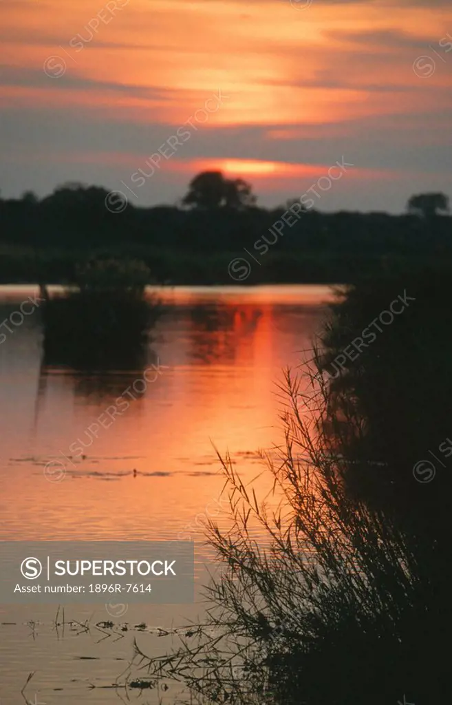 Savi River at sunset, Kruger National Park, Mpumalanga Province, South Africa