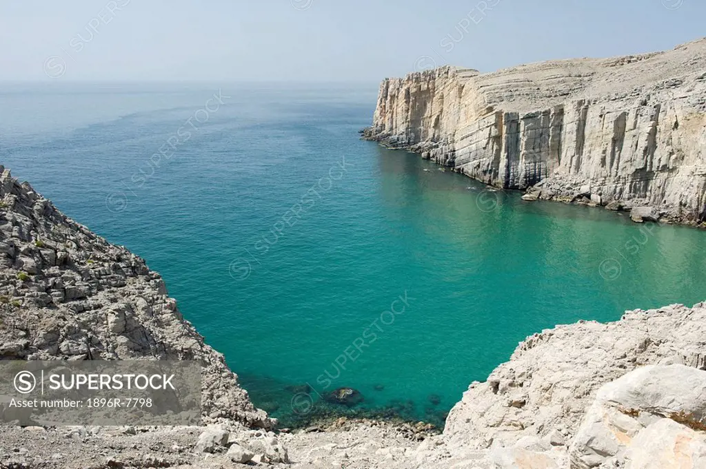Cove and sea, elevated view, Khasab, Mussandam peninsula, Oman