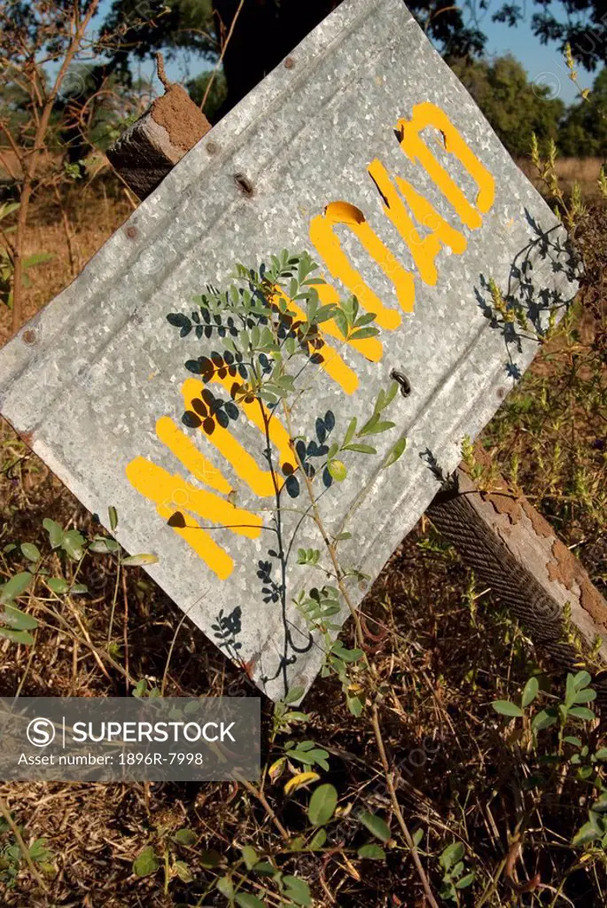 No Entry sign, near Nyamepi Camp, Mana Pools National Park, Zimbabwe