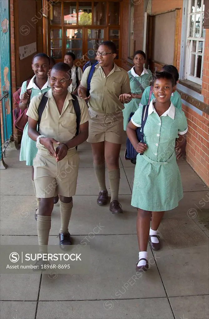 Group of schoolchildren walk together, KwaZulu Natal Province, South Africa