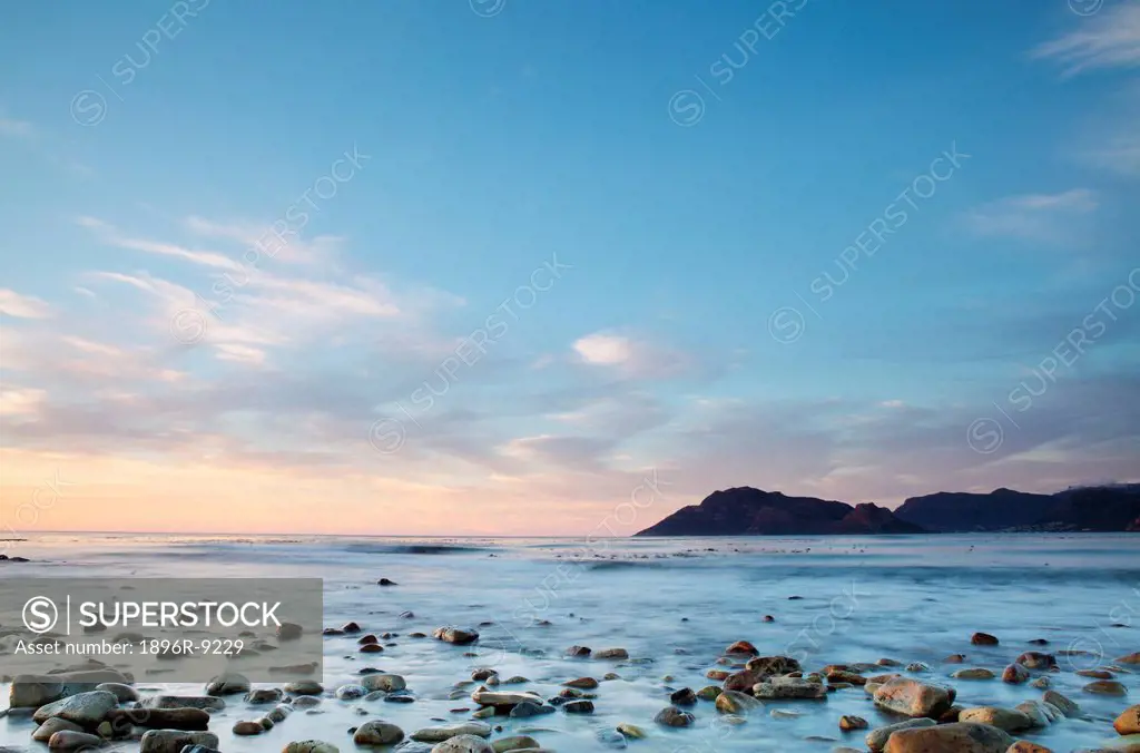Hout Bay and the Sentinel Rock Formation from Kommetjie Beach, Kommetjie, Western Cape Province, South Africa