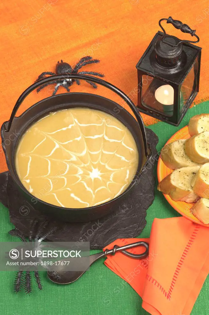 Halloween soup with garlic bread