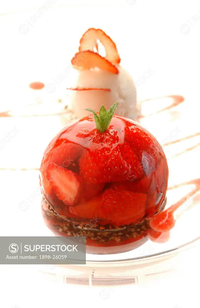 Strawberry dessert with ice cream