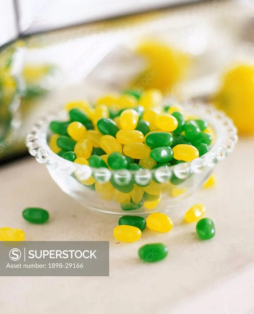 Yellow and green jelly_beans, Sweets, glassware, confectionery, glass bowl,