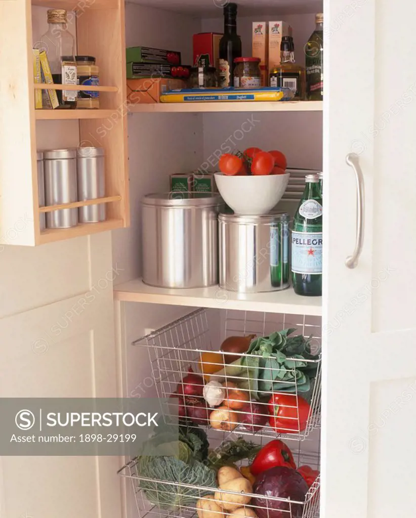 Kitchen larder with food storage baskets