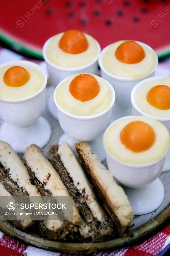 Lemon Mousse Egg and chocolate streaky strips