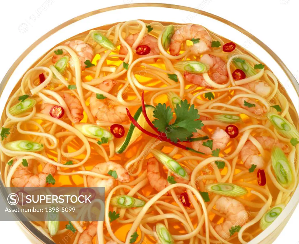 Chienese prawn and noodle soup