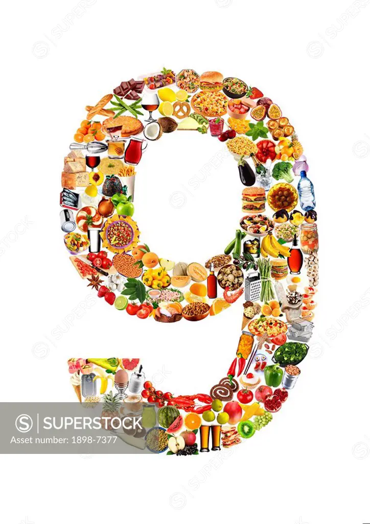 FOODFONT NUMBER 9 ON WHITE