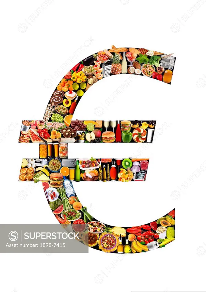 FOODFONT EURO CURRENCY SYMBOL ON BLACK AND WHITE
