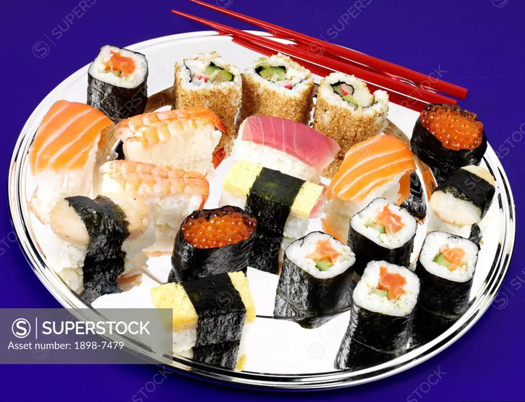 SUSHI ON SILVER TRAY