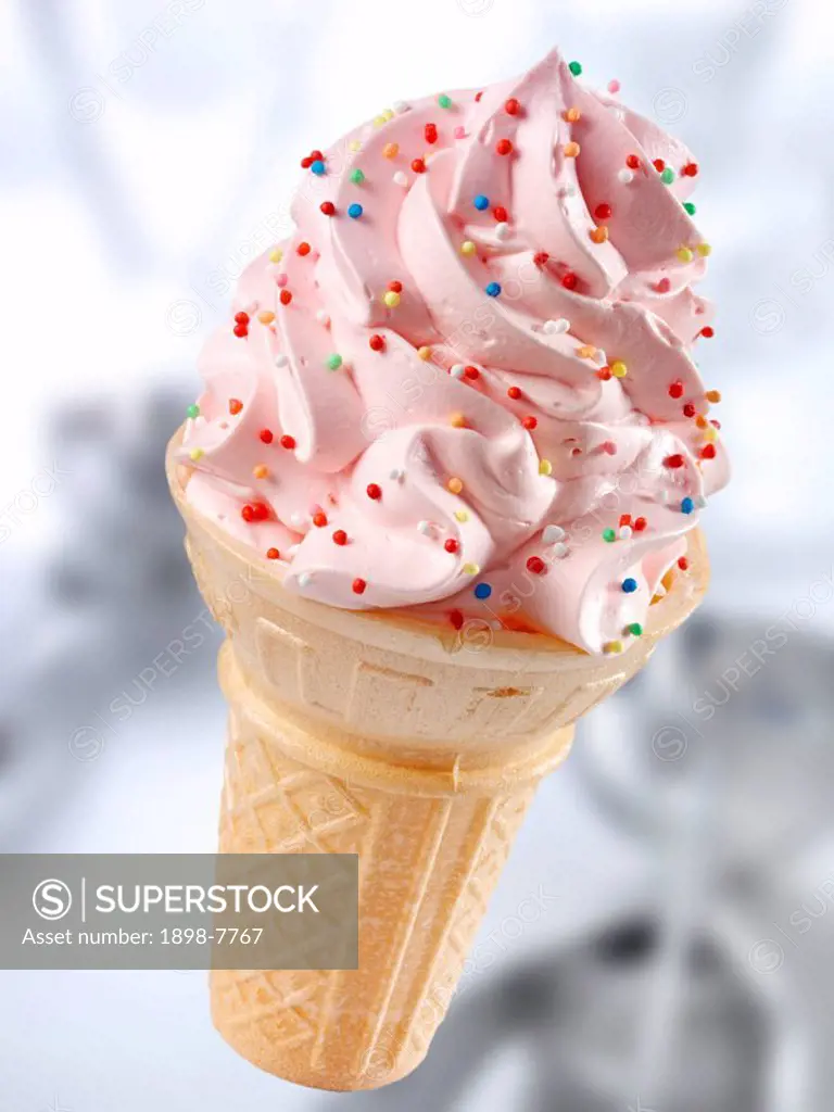 Strawberry Ice Cream Cone With Sprinkles