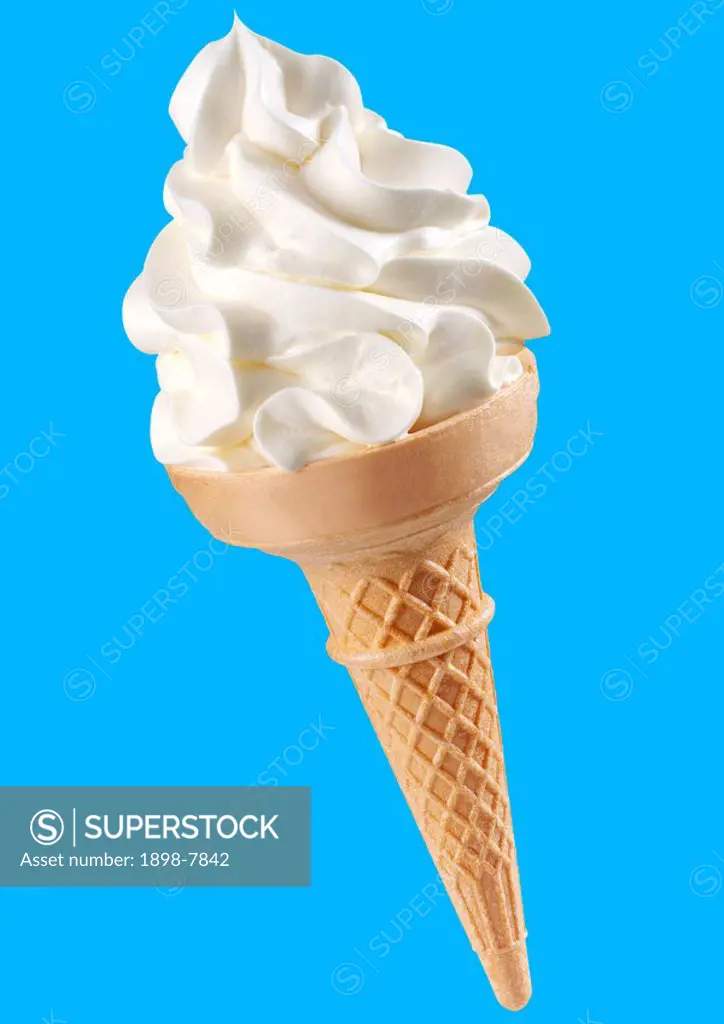 VANILLA ICE CREAM CONE ON BLUE