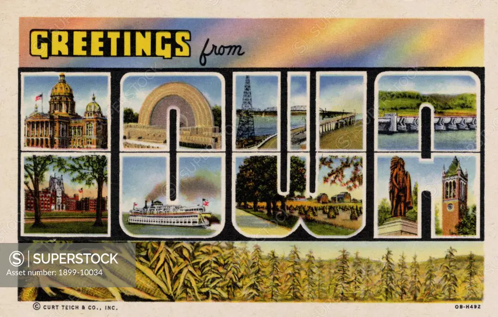 Greetings from Iowa Postcard. ca. 1940, Greetings from Iowa Postcard 