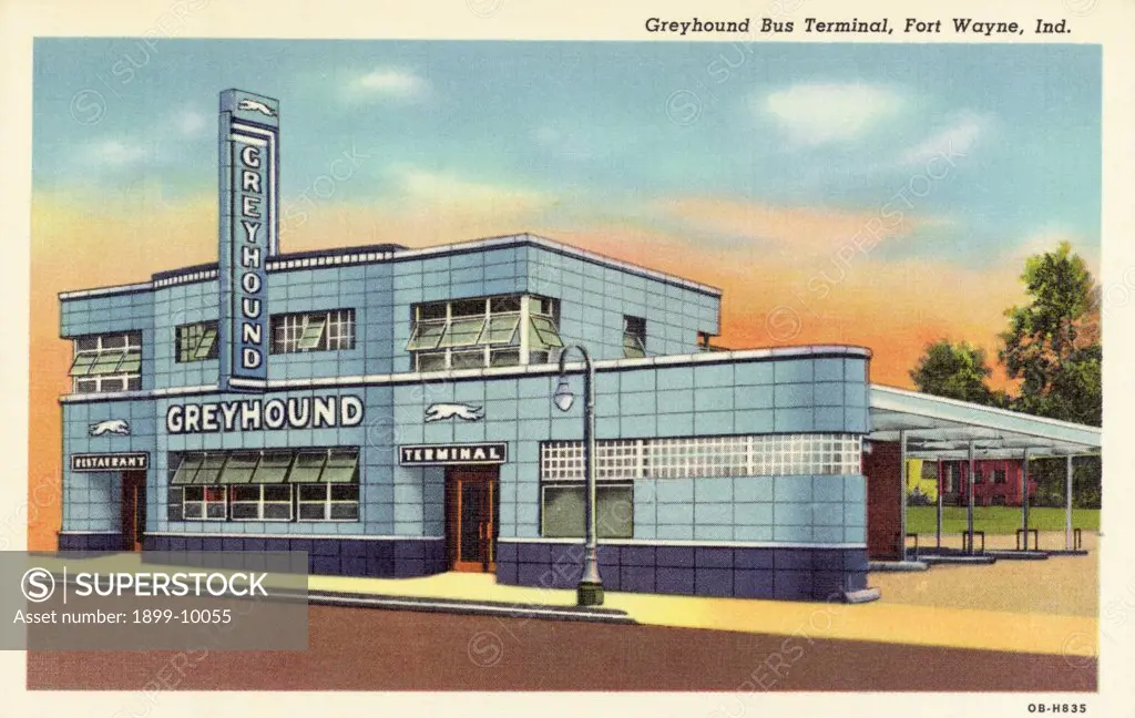 Greyhound Bus Station. ca. 1940, Fort Wayne, Indiana, USA, Greyhound Bus Terminal, Fort Wayne, Ind. 