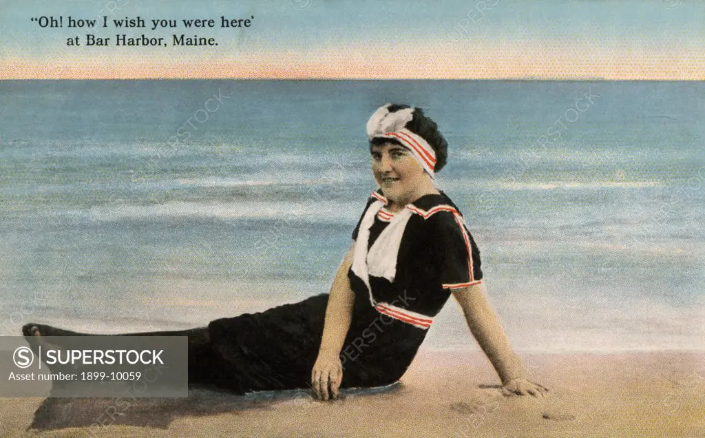 Oh How I Wish You Were Here' at  Bar Harbor, Maine. Postercard. ca. 1913, 'Oh How I Wish You Were Here' at  Bar Harbor, Maine. Postercard 