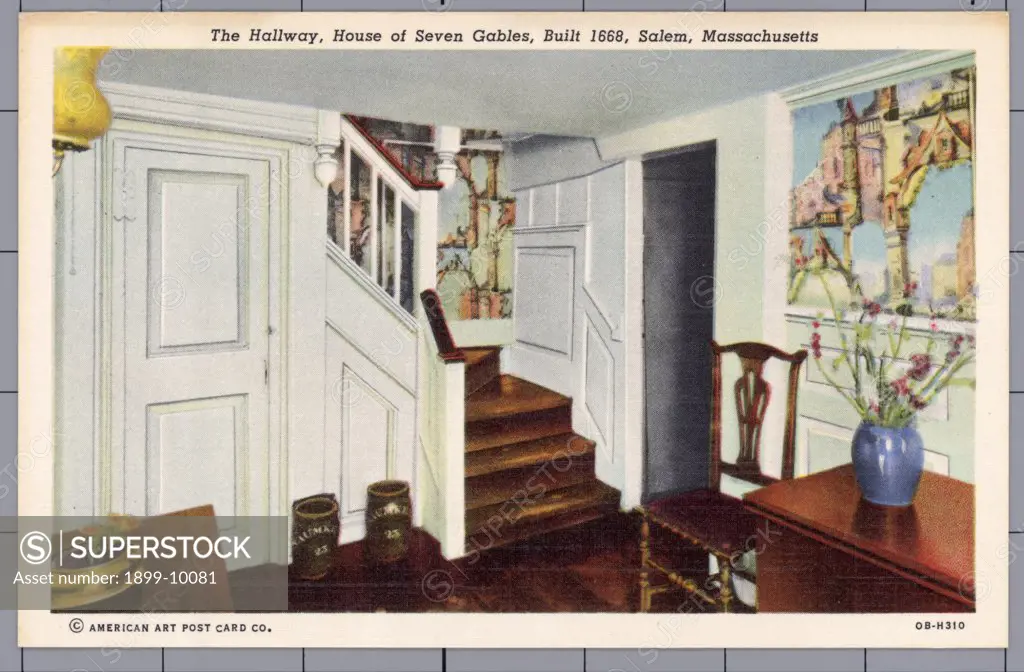 House of Seven Gables. ca. 1940, Salem, Massachusetts, USA, The Hallway, House of Seven Gables, Built 1668, Salem, Massachusetts 