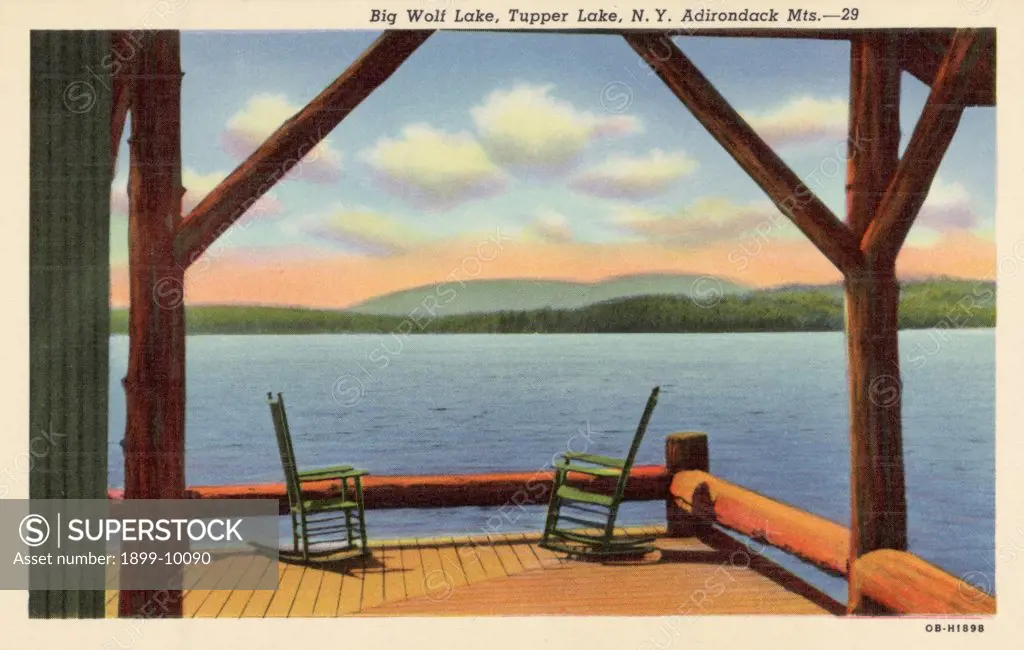 Cabin on a Lake near the Adirondack Mountains. ca. 1940, New York, USA, Big Wolf Lake, Tupper Lake, N.Y. Adirondack Mts.--29 