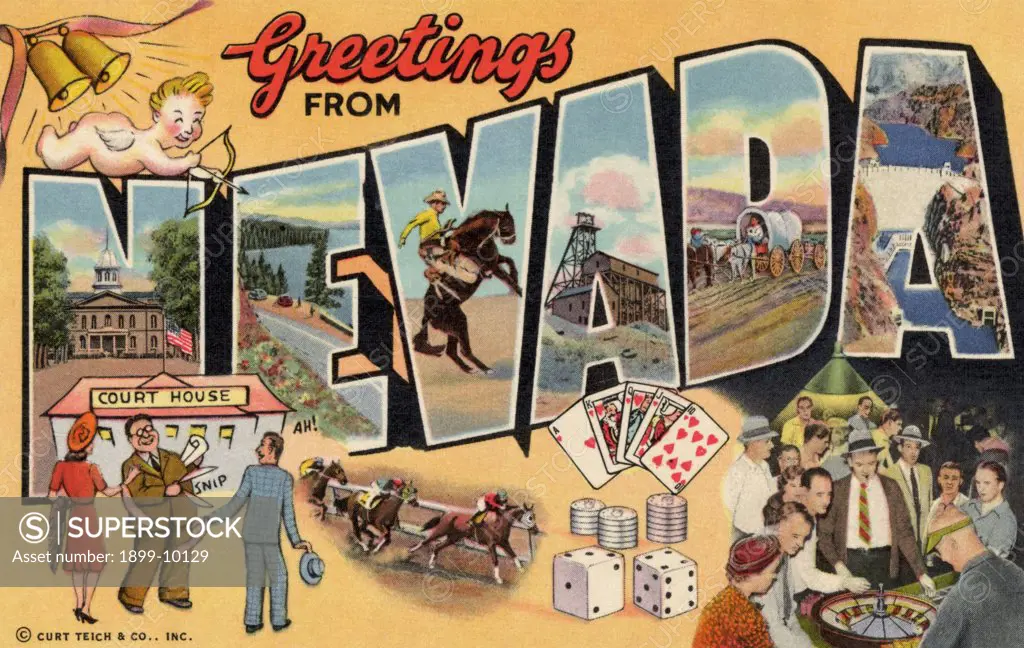 Greetings from Nevada Postcard. ca. 1941, Greetings from Nevada Postcard 